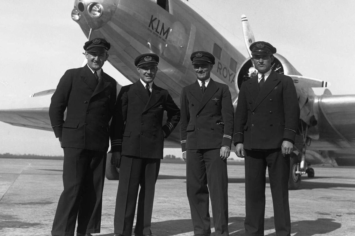  KLM DC-2 (PH-AJU) crew, L > R: Cornelis van Brugge (Radio operator), Koene Dirk Parmentier (Captain), Jan Johannes Moll (First Officer) and Bouwe Prins (Flight Engineer) (Air France-KLM) 