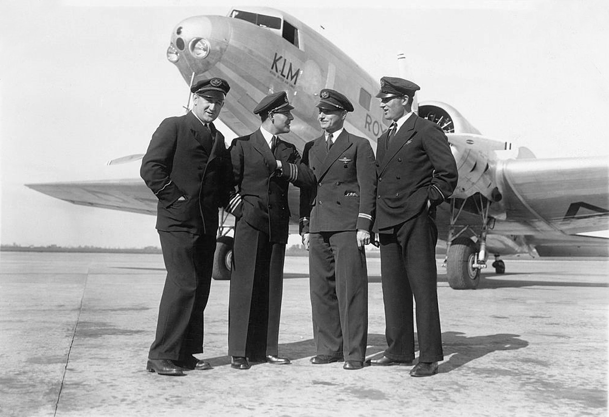 KLM DC-2 (PH-AJU) crew, L > R: Cornelis van Brugge (Radio Operator), Koene Dirk Parmentier (Captain), Jan Johannes Moll (First Officer) and Bouwe Prins (Flight Engineer) (Air France-KLM) 