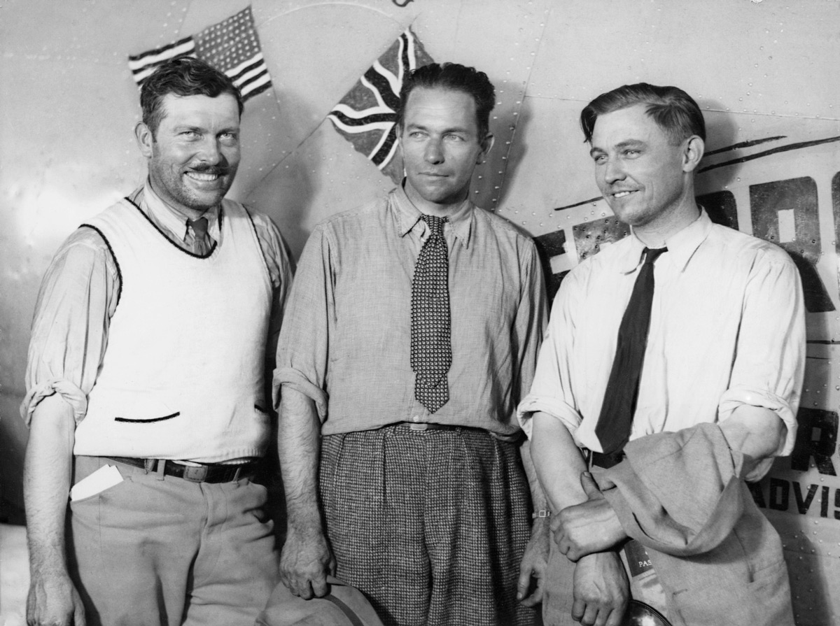  The Boeing 247D crew: Colonel Roscoe Turner, Clyde Pangborn and Reeder Nichols soon after their arrival at Laverton 