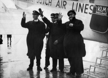  The KLM 'Uiver' DC-2 crew about to depart for Mildenhall.  