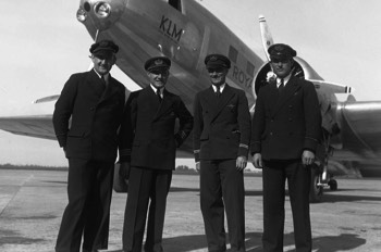  KLM DC-2 (PH-AJU) crew, L > R: Cornelis van Brugge (Radio operator), Koene Dirk Parmentier (Captain), Jan Johannes Moll (First Officer) and Bouwe Prins (Flight Engineer) (Air France-KLM) 