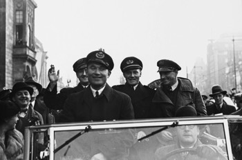  The KLM 'Uiver' DC-2 crew riding in a street parade after their return to the Netherlands 