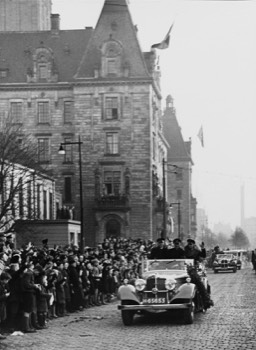  The KLM 'Uiver' DC-2 crew riding in a street parade after their return to the Netherlands 