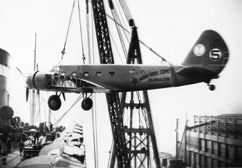 Colonel Roscoe Turner's Boeing 247D being loaded in the United States for shipping to England 