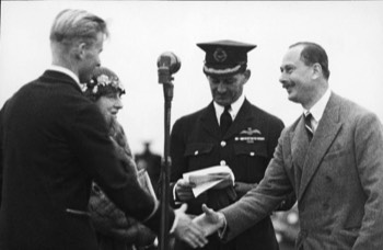  Jimmy Melrose being congratulated by the Duke of Gloucester at Flemington Racecourse (State Library VIC) 