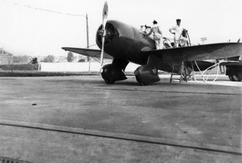  Jacqueline Cochran's Granville Gee Bee R-6H 'Q.E.D.' being fueled at Mildenhall (did not finish) 