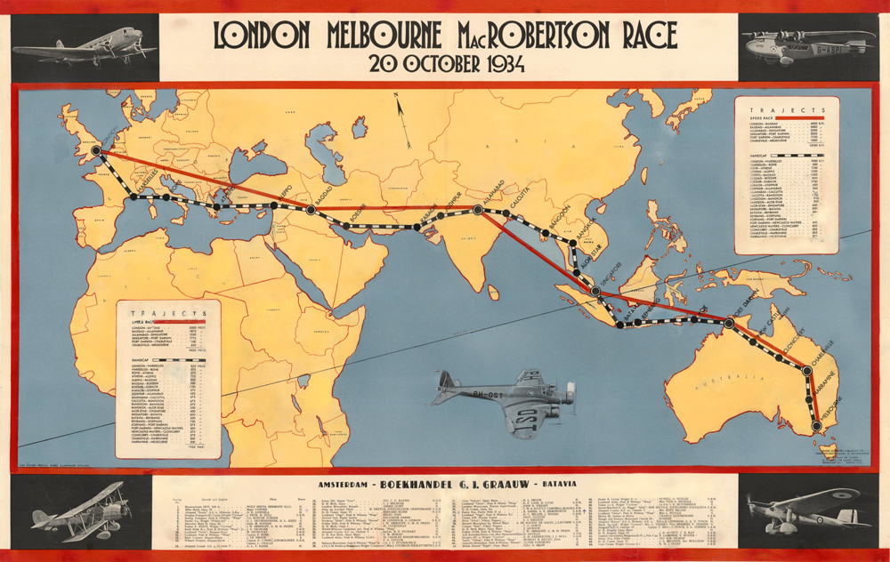 1934 London Melbourne MacRobertson Air Race Map